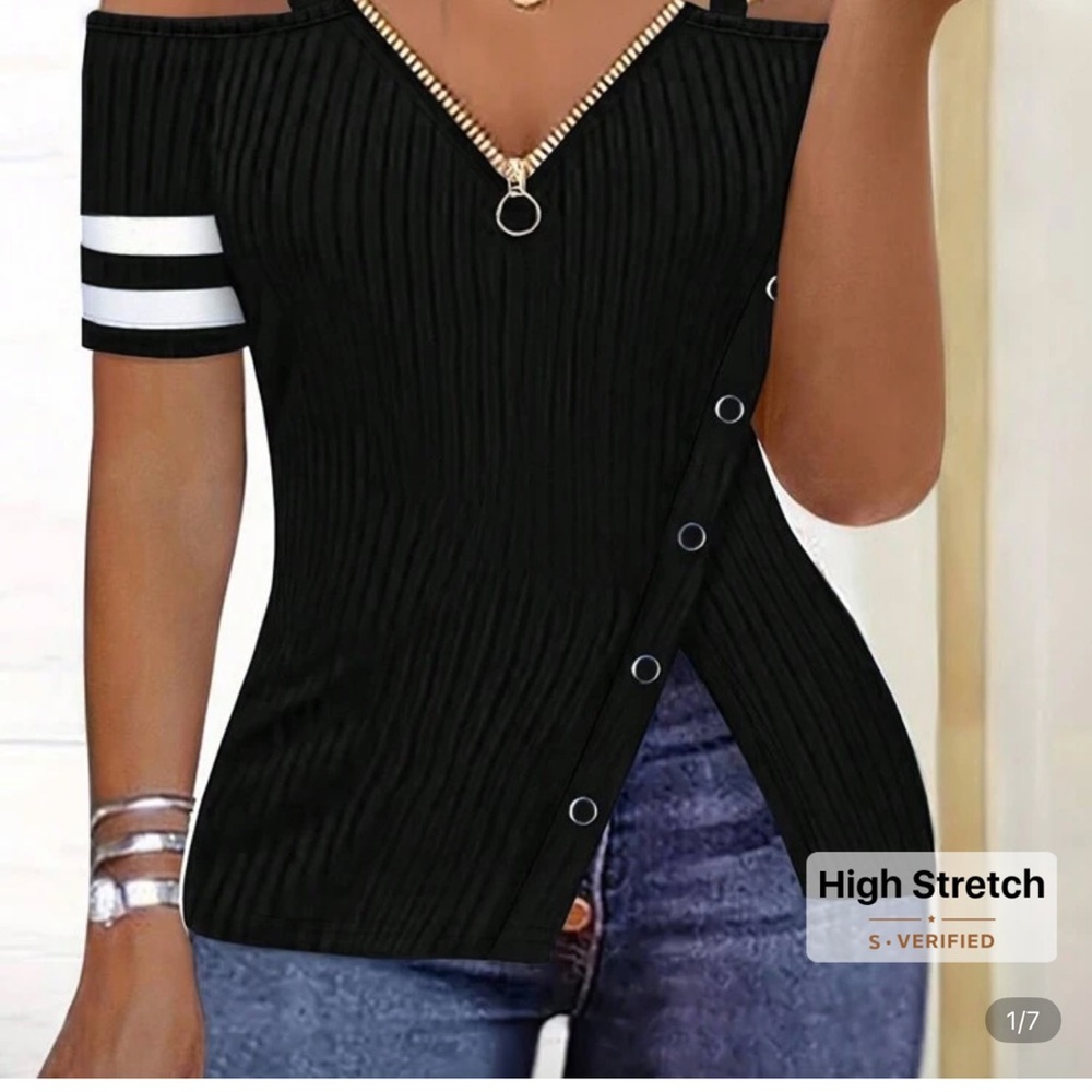 Black Off-Shoulder Zipper Blouse size L